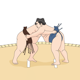 Four sumo wrestling