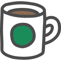 Cute handwritten style illustration icon of a mug containing coffee