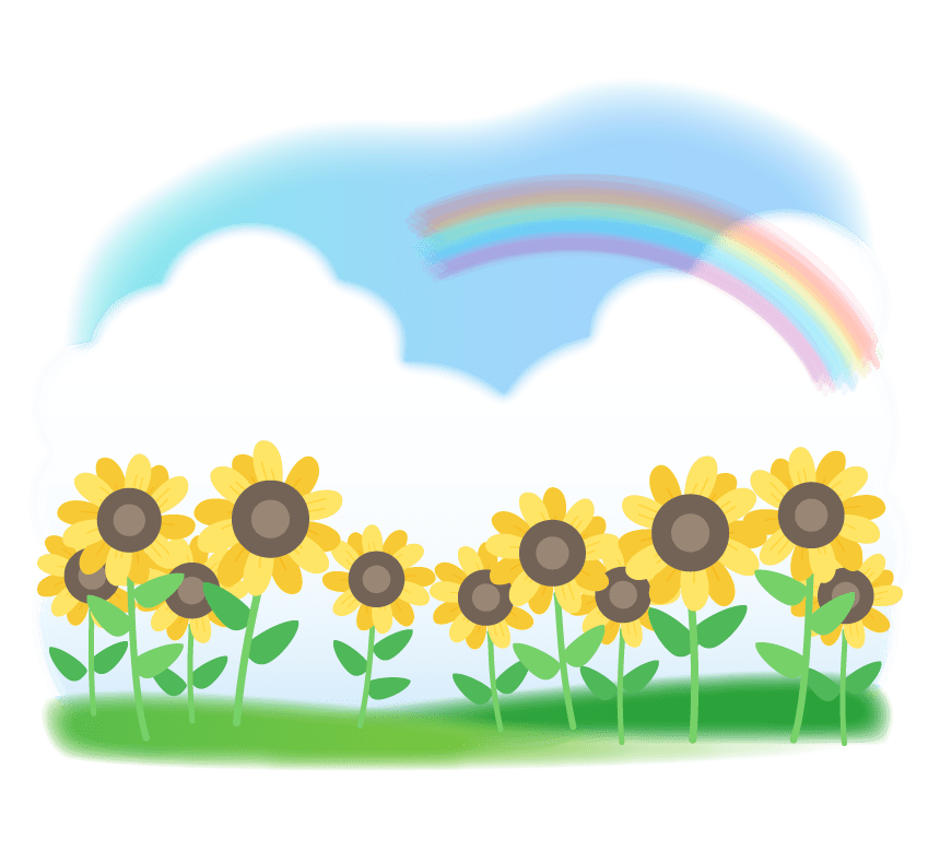 Sunflower field, cumulonimbus and rainbow