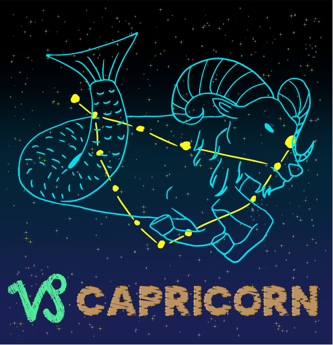 Capricorn-Head is goat, lower body is fish constellation material