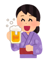 A person who drinks beer in a yukata (female)
