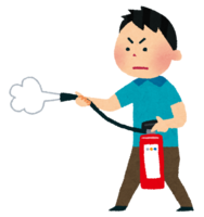 Men using a fire extinguisher