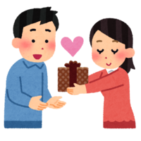 A woman giving chocolate to Valentine
