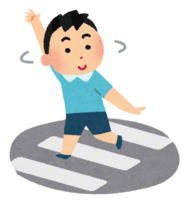 Child raising his hand and crossing the pedestrian crossing