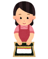 Woman making sushi rolls