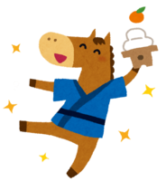 Horse happy to have Kagami mochi (Horse year)