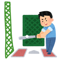 A person hitting a ball at a batting center (male)