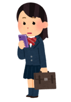 A person who stands and uses a smartphone (female student)
