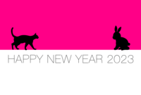 New Year's card of cat and rabbit