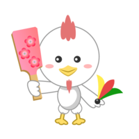 正月の羽子板とニワトリキャラ