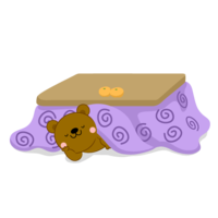 Bear character sleeping in a kotatsu