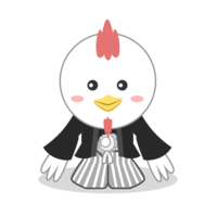 正月の紋付袴の可愛いニワトリキャラ