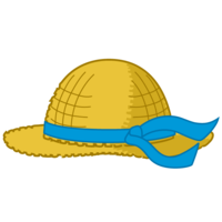 Straw hat with light blue ribbon