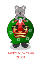 New Year's card of lion dance and mouse