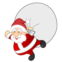 Santa character flying with a gift