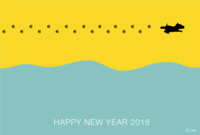 New Year's card of a dog walking on the beach