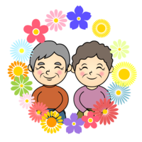 A good old couple with colorful flowers