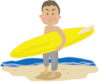 Male with surfing board / Sea