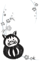 Black and white boar (handwritten Daruma) New Year's card 2019 background (vertical)
