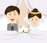 披露宴でドレス姿の新郎新婦