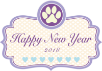 犬の肉球パープル飾り枠-おしゃれかわいい2018戌年文字いり