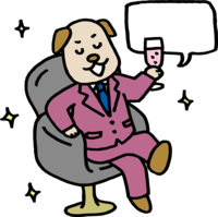 A toasting dog in a suit-cute