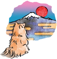 匕年波美拉尼亚和风(富士山)-2018干支插图正面坐下