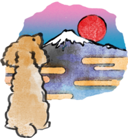 匕年贵宾和风(富士山)-2018干支插图后身坐着