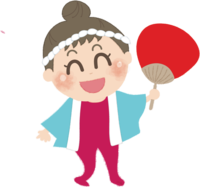 Girl wearing a happi coat with a uchiwa / festival