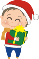 抱着圣诞礼物的男孩