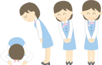 Bank clerk receptionist woman-bowing-noun