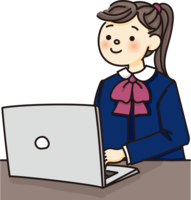 Cute girl (junior high school student) typing on a computer