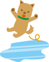 A dog that is about to fall on a dangerous frozen road surface