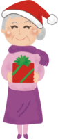 Grandma giving a Christmas present with a smile