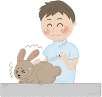 うさぎがお医者さん(獣医)に注射され怖がる
