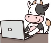 Cute cow typing on a computer