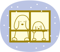 Parent-child dog and snow fashionable looking through the window 2018 Year of the Dog