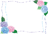 Frame frame illustration surrounded by small rainwater patterns on three-color hydrangea (fashionable and beautiful)