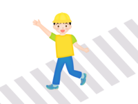 Children raising their hands and crossing the pedestrian crossing