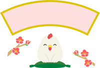 Plum blossom and chicken frame sitting on a cushion-frame