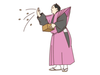 Sumo wrestlers are sowing beans in Setsubun