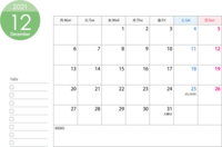 Calendar for December 2021 (Reiwa 3) starting on Monday-for printing