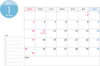 A4 horizontal-2021 January (Reiwa 3 years) Calendar-For printing