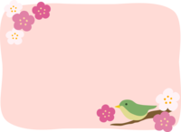 Pink frame of Japanese bush warbler and plum blossom Decorative frame