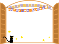 Halloween-Flag garland and brown window frame Decorative frame