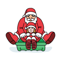 Girl playing sledding with Santa