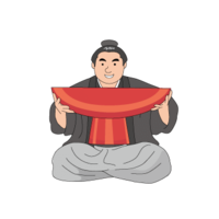 Winner wrestler holding a large sake cup