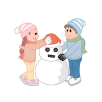 Snowman and children