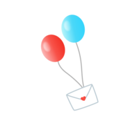 Red and light blue balloons with letters