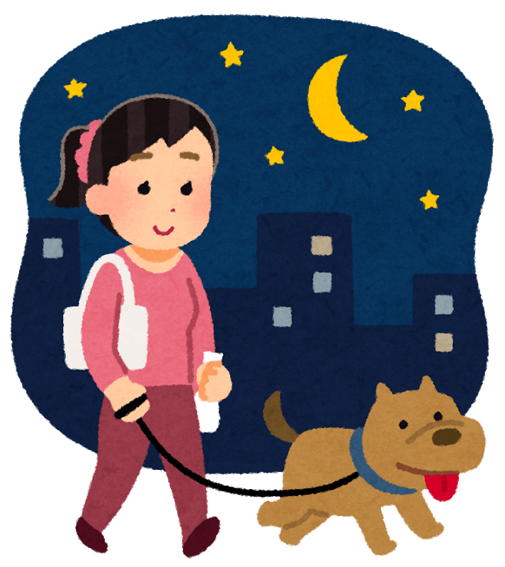 夜の犬の散歩(女性)